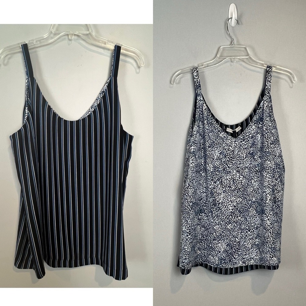 WHBM Sleeveless Reversible Top Womens Size Large Blue Stripes and Speckles NWT